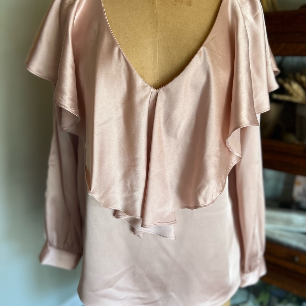 Zara mauve pale pink silk look long sleeve blouse medium - Picture 3 of 9